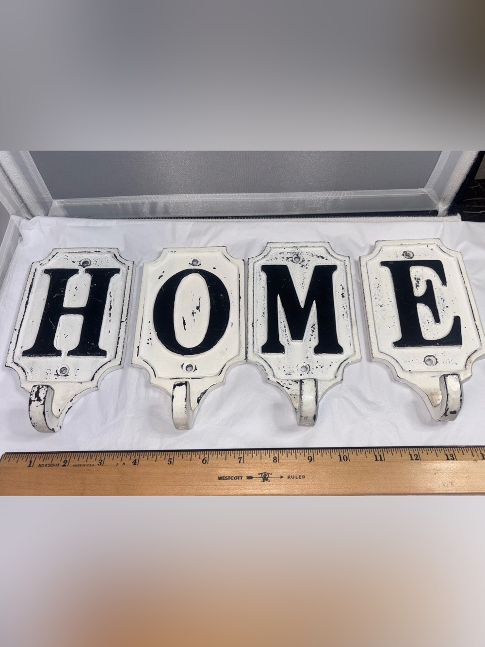 HOME Wall Hook Plaque - vintage, heavy wrought iron